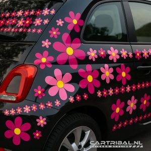 roze bloemenstickers voor auto en scooter