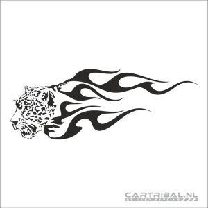 sticker van luipaard met vlammen