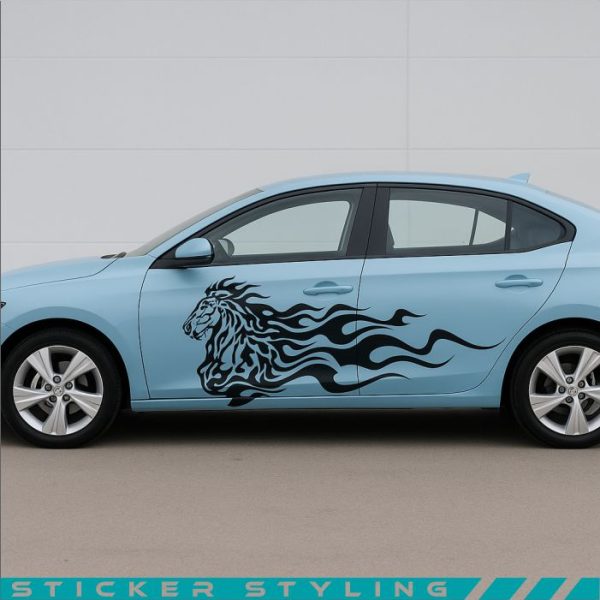 sticker van paard met vlammen