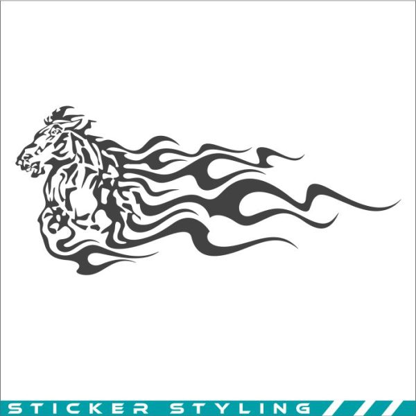sticker van paard met vlammen